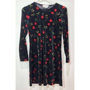 VTG Velvet Floral Black Mini Dress 2P Long Sleeves Dark Whimsigoth Fairy Grunge